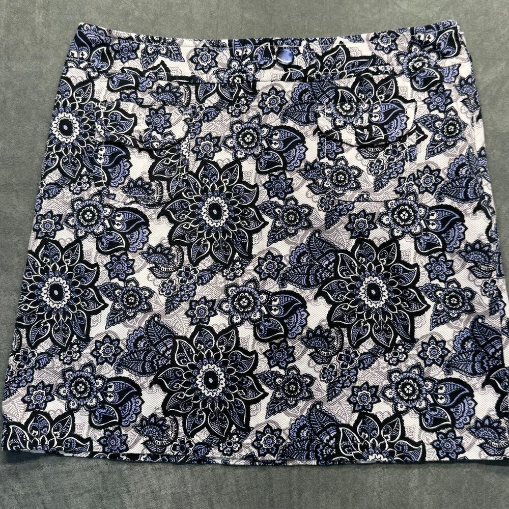Ann Taylor LOFT Size 14 Floral Textured Mini Skirt Blue Black Cream